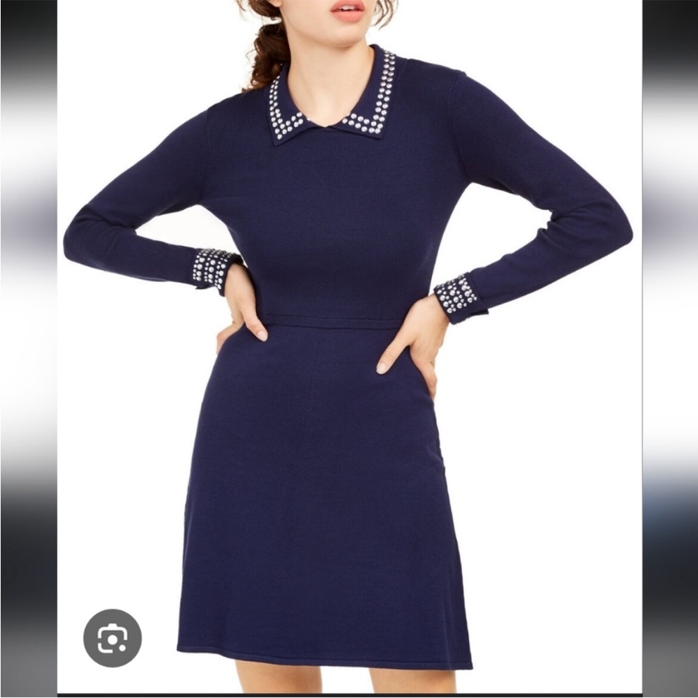 Chic Long Sleeve Navy Dress with Embellished Details NEW WITHOUT TAG 🏷️
